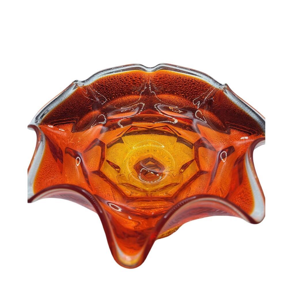 Vintage Glass Candy Dish Orange/Yellow Petticoat - Picture 2 of 5
